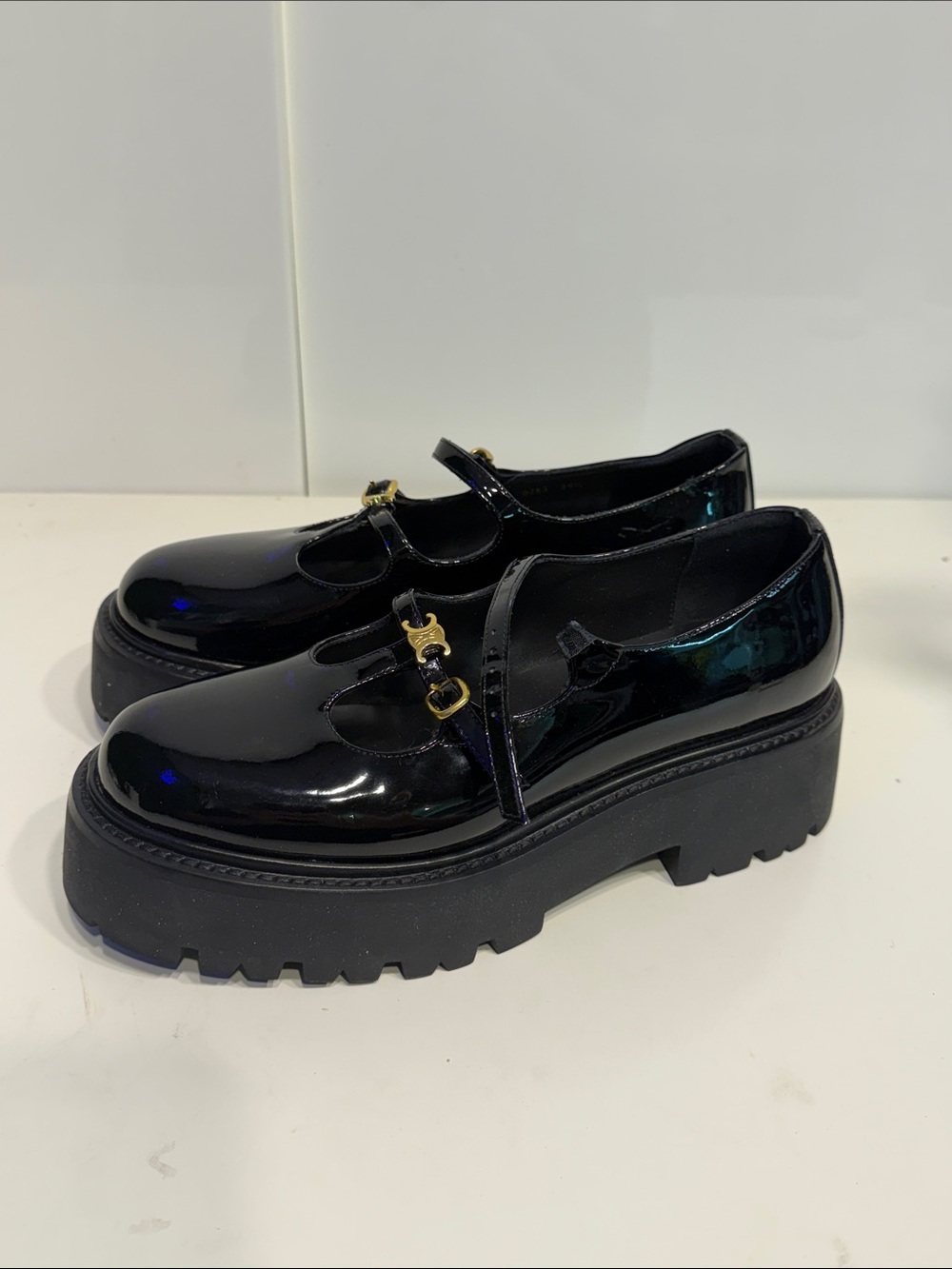 Celine 39.5 Black Patent Platform Mary Jane Shoes